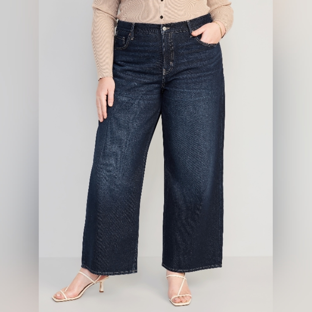NWT Old Navy Mid-Rise Baggy Wide-Leg Non-Stretch Jeans for Women Size 18 Dark